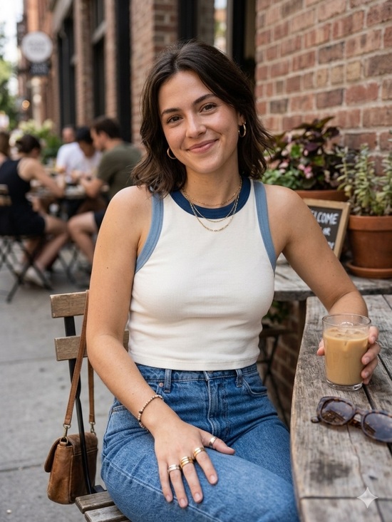 Madewell Tops - NWOT Madewell Cream Ribbed Tank with Blue Contrast Trim